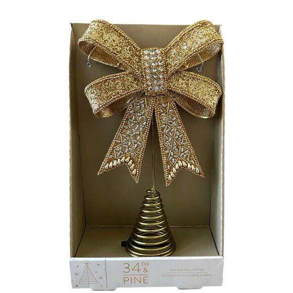 Gold & Silver Rhinestone BOW Tree Topper Glam CHRISTMAS Decor BY 34th & Pine New - Picture 9 of 14
